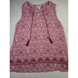 Marina Luna Womens L Boho Paisley Tassel Tie Sleeveless Blouse Rayon Peasant Top